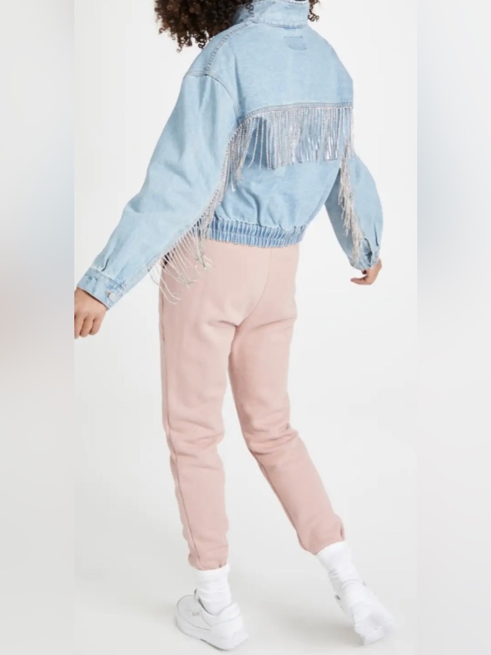 FREE PEOPLE Rhinestone Fringe COMET Denim Bomber Jacket - Picture 7 of 16